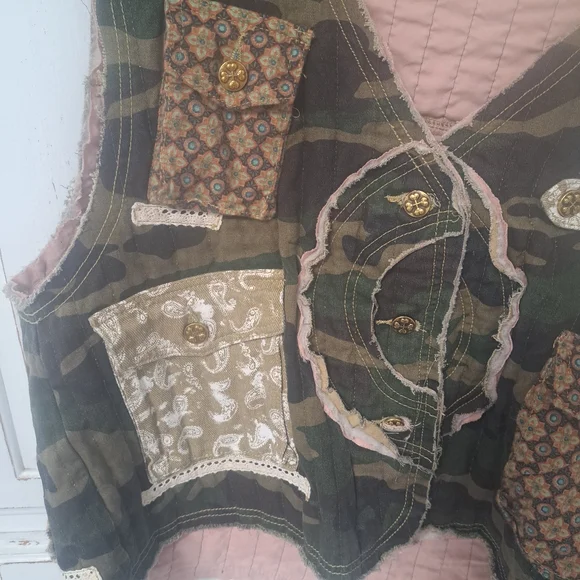 Camouflage Patchwork POL Vest Size Medium 100% Cotton - Picture 3 of 10